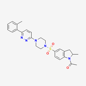 molecular formula C26H29N5O3S B2387926 1-(2-Methyl-5-((4-(6-(o-tolyl)pyridazin-3-yl)piperazin-1-yl)sulfonyl)indolin-1-yl)ethanone CAS No. 1049299-25-3
