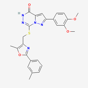 molecular formula C25H23N5O4S B2387927 2-(3,4-dimethoxyphenyl)-7-({[5-methyl-2-(3-methylphenyl)-1,3-oxazol-4-yl]methyl}thio)pyrazolo[1,5-d][1,2,4]triazin-4(5H)-one CAS No. 1207042-91-8