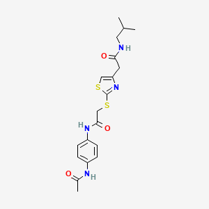 molecular formula C19H24N4O3S2 B2387929 N-(4-acetamidophenyl)-2-((4-(2-(isobutylamino)-2-oxoethyl)thiazol-2-yl)thio)acetamide CAS No. 941937-14-0