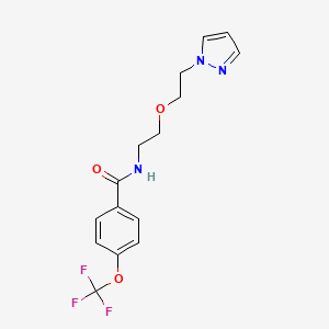 molecular formula C15H16F3N3O3 B2387944 N-{2-[2-(1H-吡唑-1-基)乙氧基]乙基}-4-(三氟甲氧基)苯甲酰胺 CAS No. 2034223-89-5