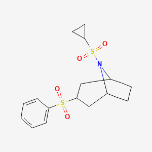 molecular formula C16H21NO4S2 B2387996 (1R,5S)-8-(cyclopropylsulfonyl)-3-(phenylsulfonyl)-8-azabicyclo[3.2.1]octane CAS No. 1448051-38-4