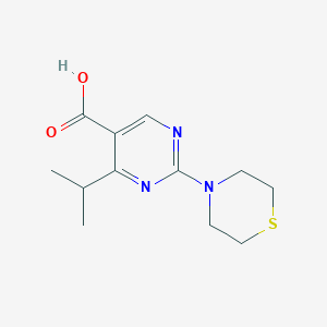 molecular formula C12H17N3O2S B2387997 4-Isopropyl-2-thiomorpholin-4-ylpyrimidine-5-carboxylic acid CAS No. 1340792-39-3