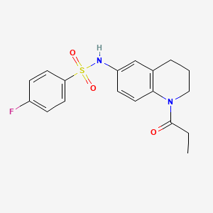 molecular formula C18H19FN2O3S B2388000 4-氟-N-(1-丙酰-1,2,3,4-四氢喹啉-6-基)苯磺酰胺 CAS No. 954082-32-7