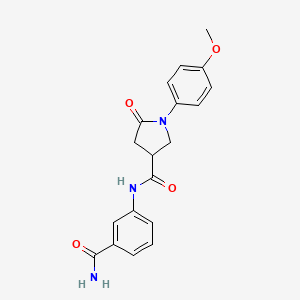 molecular formula C19H19N3O4 B2388008 N-(3-Carbamoylphenyl)-1-(4-methoxyphenyl)-5-oxopyrrolidine-3-carboxamide CAS No. 2380186-00-3