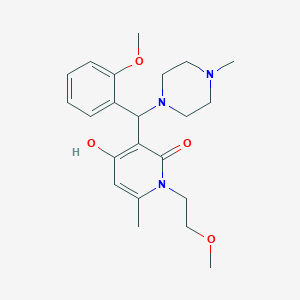 molecular formula C22H31N3O4 B2388009 4-hydroxy-1-(2-methoxyethyl)-3-((2-methoxyphenyl)(4-methylpiperazin-1-yl)methyl)-6-methylpyridin-2(1H)-one CAS No. 897734-89-3