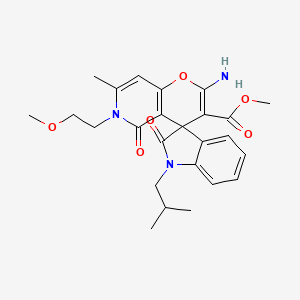 molecular formula C25H29N3O6 B2388010 Methyl 2'-amino-1-isobutyl-6'-(2-methoxyethyl)-7'-methyl-2,5'-dioxo-5',6'-dihydrospiro[indoline-3,4'-pyrano[3,2-c]pyridine]-3'-carboxylate CAS No. 886168-69-0