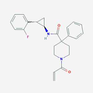 molecular formula C24H25FN2O2 B2388011 N-[(1R,2S)-2-(2-Fluorophenyl)cyclopropyl]-4-phenyl-1-prop-2-enoylpiperidine-4-carboxamide CAS No. 2199340-32-2