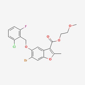 molecular formula C20H17BrClFO5 B2388012 2-Methoxyethyl 6-bromo-5-[(2-chloro-6-fluorophenyl)methoxy]-2-methyl-1-benzofuran-3-carboxylate CAS No. 384802-10-2