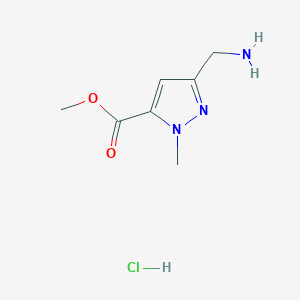 molecular formula C7H12ClN3O2 B2388033 Methyl 5-(aminomethyl)-2-methylpyrazole-3-carboxylate;hydrochloride CAS No. 2512193-21-2