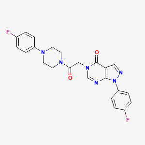 molecular formula C23H20F2N6O2 B2388037 1-(4-fluorophenyl)-5-(2-(4-(4-fluorophenyl)piperazin-1-yl)-2-oxoethyl)-1,5-dihydro-4H-pyrazolo[3,4-d]pyrimidin-4-one CAS No. 1261001-00-6