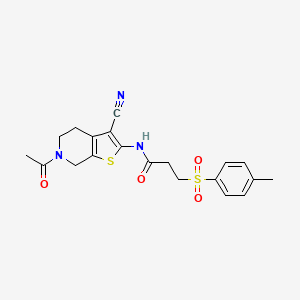N-(6-acetyl-3-cyano-4,5,6,7-tetrahydrothieno[2,3-c]pyridin-2-yl)-3-tosylpropanamide