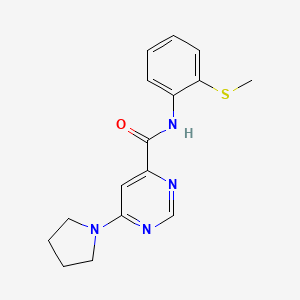 molecular formula C16H18N4OS B2388076 N-(2-(methylthio)phenyl)-6-(pyrrolidin-1-yl)pyrimidine-4-carboxamide CAS No. 2034474-67-2