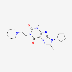 molecular formula C21H30N6O2 B2388100 6-Cyclopentyl-4,7-dimethyl-2-(2-piperidin-1-ylethyl)purino[7,8-a]imidazole-1,3-dione CAS No. 887672-04-0