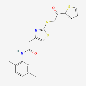 molecular formula C19H18N2O2S3 B2388106 N-(2,5-dimethylphenyl)-2-(2-((2-oxo-2-(thiophen-2-yl)ethyl)thio)thiazol-4-yl)acetamide CAS No. 1020979-55-8