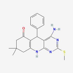 molecular formula C20H22N4OS B2388110 4-amino-8,8-dimethyl-2-(methylsulfanyl)-5-phenyl-5,8,9,10-tetrahydropyrimido[4,5-b]quinolin-6(7H)-one CAS No. 877818-92-3