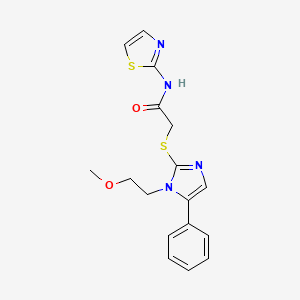 molecular formula C17H18N4O2S2 B2388122 2-((1-(2-methoxyethyl)-5-phenyl-1H-imidazol-2-yl)thio)-N-(thiazol-2-yl)acetamide CAS No. 1207039-60-8