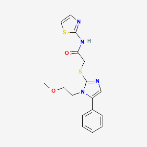 molecular formula C17H18N4O2S2 B2388122 2-((1-(2-甲氧基乙基)-5-苯基-1H-咪唑-2-基)硫代)-N-(噻唑-2-基)乙酰胺 CAS No. 1207039-60-8