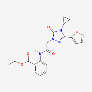 ethyl 2-(2-(4-cyclopropyl-3-(furan-2-yl)-5-oxo-4,5-dihydro-1H-1,2,4-triazol-1-yl)acetamido)benzoate