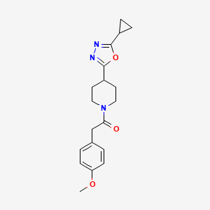 molecular formula C19H23N3O3 B2388146 1-(4-(5-Cyclopropyl-1,3,4-oxadiazol-2-yl)piperidin-1-yl)-2-(4-methoxyphenyl)ethanone CAS No. 1172487-74-9