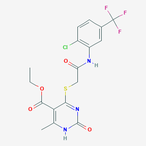 molecular formula C17H15ClF3N3O4S B2388153 Ethyl 4-((2-((2-chloro-5-(trifluoromethyl)phenyl)amino)-2-oxoethyl)thio)-6-methyl-2-oxo-1,2-dihydropyrimidine-5-carboxylate CAS No. 899727-35-6