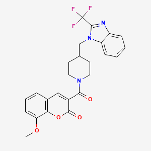 molecular formula C25H22F3N3O4 B2388154 8-metoxi-3-(4-((2-(trifluorometil)-1H-benzo[d]imidazol-1-il)metil)piperidin-1-carbonil)-2H-croman-2-ona CAS No. 1209810-84-3