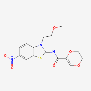 molecular formula C15H15N3O6S B2388162 (Z)-N-(3-(2-甲氧基乙基)-6-硝基苯并[d]噻唑-2(3H)-亚甲基)-5,6-二氢-1,4-二氧杂环-2-甲酰胺 CAS No. 864976-83-0