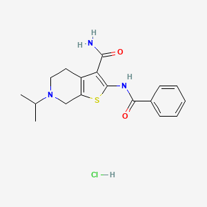 molecular formula C18H22ClN3O2S B2388182 2-Benzamido-6-isopropyl-4,5,6,7-tetrahydrothieno[2,3-c]pyridine-3-carboxamide hydrochloride CAS No. 1216899-53-4