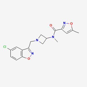 molecular formula C17H17ClN4O3 B2388183 N-[1-[(5-Chloro-1,2-benzoxazol-3-yl)methyl]azetidin-3-yl]-N,5-dimethyl-1,2-oxazole-3-carboxamide CAS No. 2380078-70-4