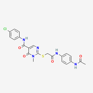 molecular formula C22H20ClN5O4S B2388195 2-((2-((4-acetamidophenyl)amino)-2-oxoethyl)thio)-N-(4-chlorophenyl)-1-methyl-6-oxo-1,6-dihydropyrimidine-5-carboxamide CAS No. 894034-53-8