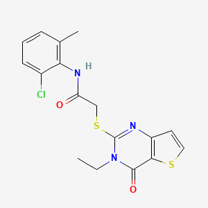 molecular formula C17H16ClN3O2S2 B2388196 N-(2-氯-6-甲基苯基)-2-({3-乙基-4-氧代-3H,4H-噻吩并[3,2-d]嘧啶-2-基}硫代)乙酰胺 CAS No. 1252860-75-5