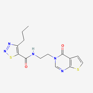 molecular formula C14H15N5O2S2 B2388198 N-(2-(4-oxothieno[2,3-d]pyrimidin-3(4H)-yl)ethyl)-4-propyl-1,2,3-thiadiazole-5-carboxamide CAS No. 2034286-98-9