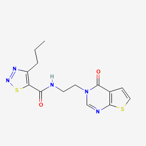 molecular formula C14H15N5O2S2 B2388198 N-(2-(4-氧代噻吩并[2,3-d]嘧啶-3(4H)-基)乙基)-4-丙基-1,2,3-噻二唑-5-甲酰胺 CAS No. 2034286-98-9