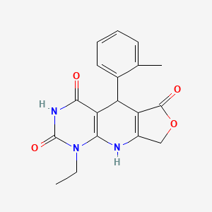 molecular formula C18H17N3O4 B2388202 13-乙基-8-(2-甲苯基)-5-氧杂-2,11,13-三氮杂三环[7.4.0.0^{3,7}]十三-1(9),3(7)-二烯-6,10,12-三酮 CAS No. 874622-87-4