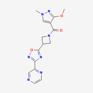 molecular formula C15H15N7O3 B2388207 (3-methoxy-1-methyl-1H-pyrazol-4-yl)(3-(3-(pyrazin-2-yl)-1,2,4-oxadiazol-5-yl)azetidin-1-yl)methanone CAS No. 1327530-12-0