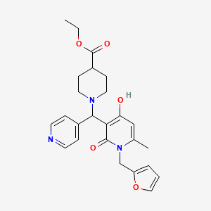 Ethyl 1-((1-(furan-2-ylmethyl)-4-hydroxy-6-methyl-2-oxo-1,2-dihydropyridin-3-yl)(pyridin-4-yl)methyl)piperidine-4-carboxylate