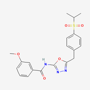molecular formula C20H21N3O5S B2388235 N-(5-(4-(isopropylsulfonyl)benzyl)-1,3,4-oxadiazol-2-yl)-3-methoxybenzamide CAS No. 1171864-76-8