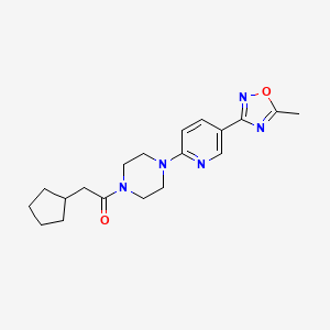 molecular formula C19H25N5O2 B2388237 2-环戊基-1-(4-(5-(5-甲基-1,2,4-恶二唑-3-基)吡啶-2-基)哌嗪-1-基)乙酮 CAS No. 1324339-53-8