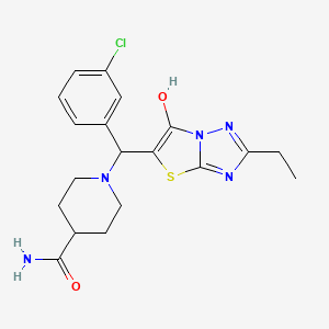 molecular formula C19H22ClN5O2S B2388245 1-((3-Chlorophenyl)(2-ethyl-6-hydroxythiazolo[3,2-b][1,2,4]triazol-5-yl)methyl)piperidine-4-carboxamide CAS No. 898345-34-1