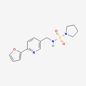 molecular formula C14H17N3O3S B2388270 N-((6-(furan-2-yl)pyridin-3-yl)methyl)pyrrolidine-1-sulfonamide CAS No. 2034307-19-0