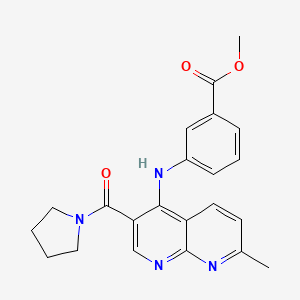 molecular formula C22H22N4O3 B2388278 Methyl 3-((7-methyl-3-(pyrrolidine-1-carbonyl)-1,8-naphthyridin-4-yl)amino)benzoate CAS No. 1251693-41-0