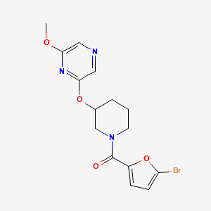 molecular formula C15H16BrN3O4 B2388297 (5-Bromofuran-2-yl)(3-((6-methoxypyrazin-2-yl)oxy)piperidin-1-yl)methanone CAS No. 2034580-66-8