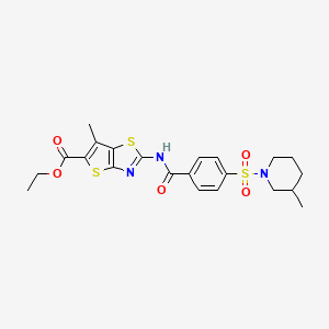 molecular formula C22H25N3O5S3 B2388307 Ethyl 6-methyl-2-(4-((3-methylpiperidin-1-yl)sulfonyl)benzamido)thieno[2,3-d]thiazole-5-carboxylate CAS No. 683790-92-3
