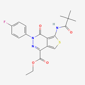molecular formula C20H20FN3O4S B2388317 3-(4-氟苯基)-4-氧代-5-叔丁酰胺基-3,4-二氢噻吩并[3,4-d]嘧啶-1-羧酸乙酯 CAS No. 851948-85-1