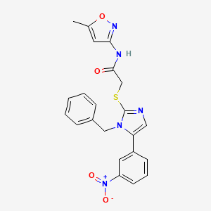 molecular formula C22H19N5O4S B2388327 2-((1-benzyl-5-(3-nitrophenyl)-1H-imidazol-2-yl)thio)-N-(5-methylisoxazol-3-yl)acetamide CAS No. 1235006-47-9