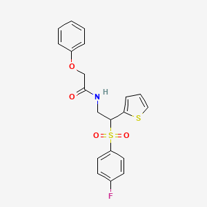 molecular formula C20H18FNO4S2 B2388332 N-(2-((4-fluorophenyl)sulfonyl)-2-(thiophen-2-yl)ethyl)-2-phenoxyacetamide CAS No. 896327-21-2