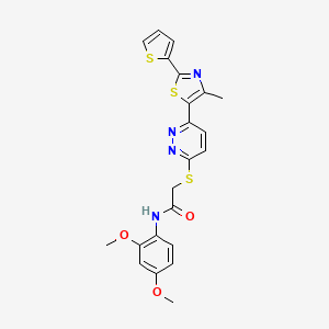molecular formula C22H20N4O3S3 B2388339 N-(2,4-dimethoxyphenyl)-2-((6-(4-methyl-2-(thiophen-2-yl)thiazol-5-yl)pyridazin-3-yl)thio)acetamide CAS No. 1005296-71-8