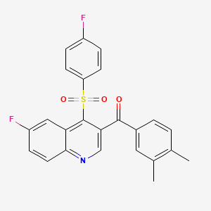 molecular formula C24H17F2NO3S B2388340 (3,4-Dimethylphenyl)(6-fluoro-4-((4-fluorophenyl)sulfonyl)quinolin-3-yl)methanone CAS No. 866812-99-9
