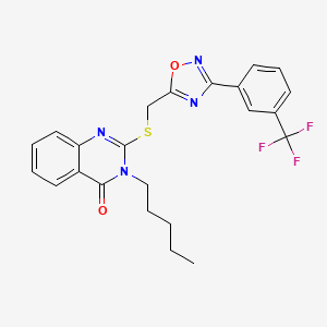 molecular formula C23H21F3N4O2S B2388341 3-pentyl-2-(((3-(3-(trifluoromethyl)phenyl)-1,2,4-oxadiazol-5-yl)methyl)thio)quinazolin-4(3H)-one CAS No. 2034461-08-8