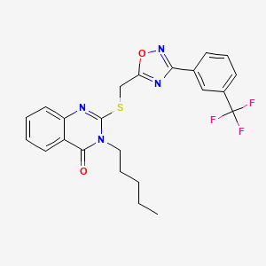 molecular formula C23H21F3N4O2S B2388341 3-戊基-2-(((3-(3-(三氟甲基)苯基)-1,2,4-恶二唑-5-基)甲基)硫代)喹唑啉-4(3H)-酮 CAS No. 2034461-08-8