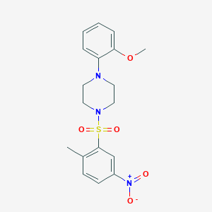 molecular formula C18H21N3O5S B2388358 1-(2-Methoxyphenyl)-4-(2-methyl-5-nitrophenyl)sulfonylpiperazine CAS No. 865593-60-8